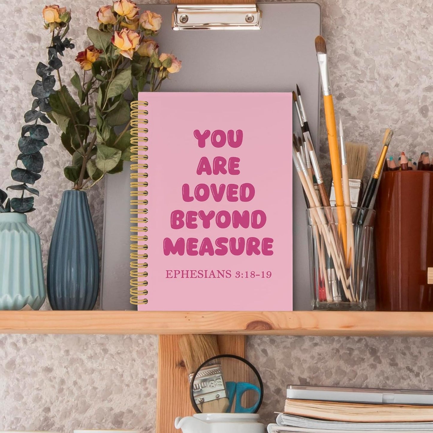 Pink Christian Spiral Notebook, Inspirational Religious Journaling Notebooks for Office School, Preppy Girly Hardcover Journals Gifts for Teen Girls Women Kids, 160 Pages 5.5 x 8.3 Inch