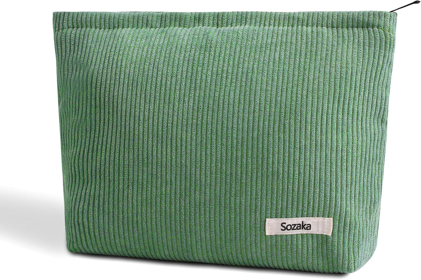Cosmetic Bags for Women - Corduroy Cosmetic Bag Aesthetic Women Handbags Purses Smile Dots Makeup Organizer Storage Makeup Bag Girls Case Bags (Pure Green)