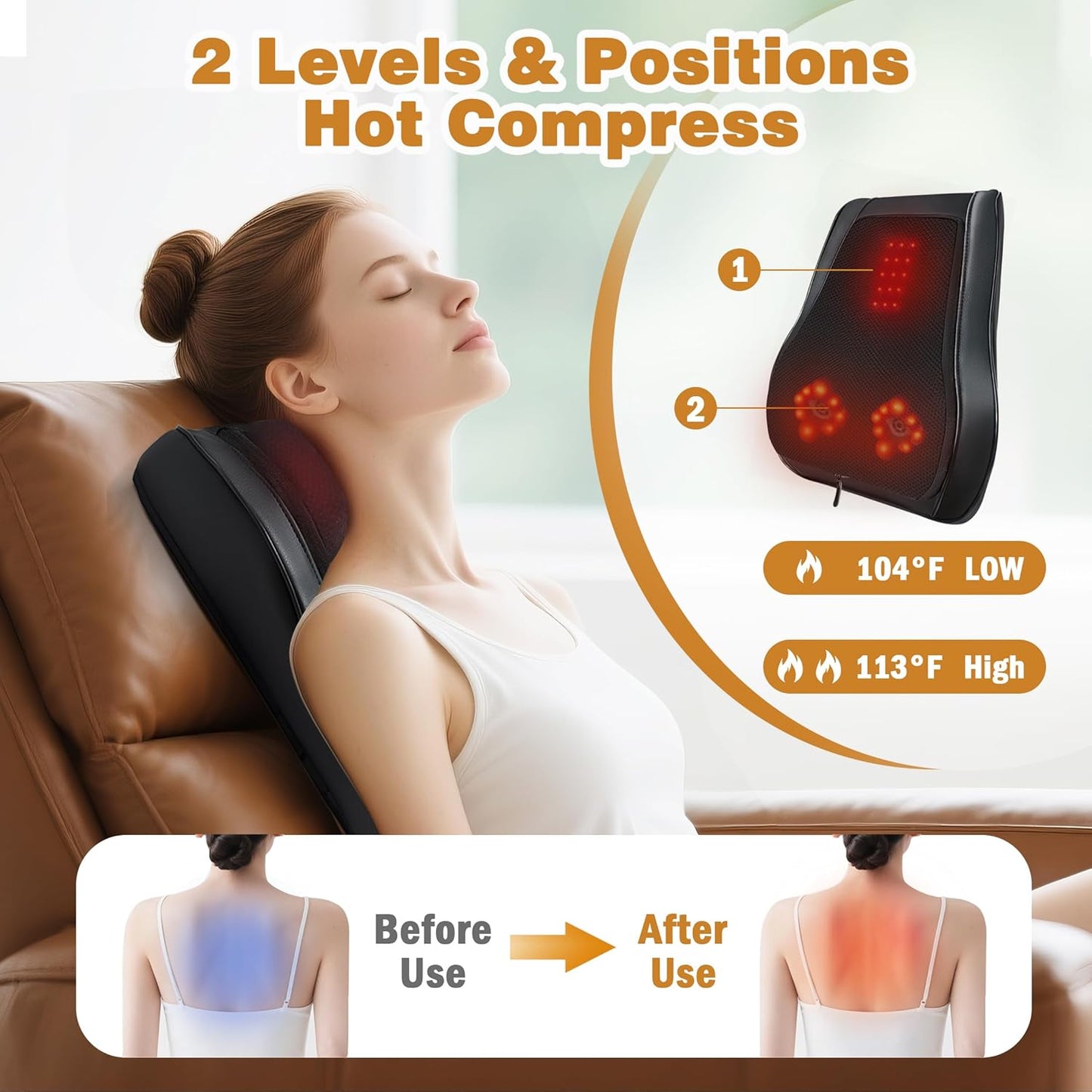Joyset Back Massager with Heat,Neck Massager for Back Pain Deep Tissue,4D Kneading Shiatsu Lower Back Massage Pillow for Neck Shoulder Legs,Gifts for Mom,Dad,Women,Men