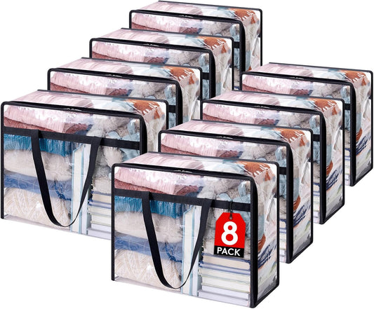 Lifewit 8 Pack Clear Clothes Storage Bags, 40L Plastic Blanket Storage Bag, Vinyl Foldable Moving Bags with Zipper, Closet Organizers and Storage Containers for Bedding, Duvet, Comforter