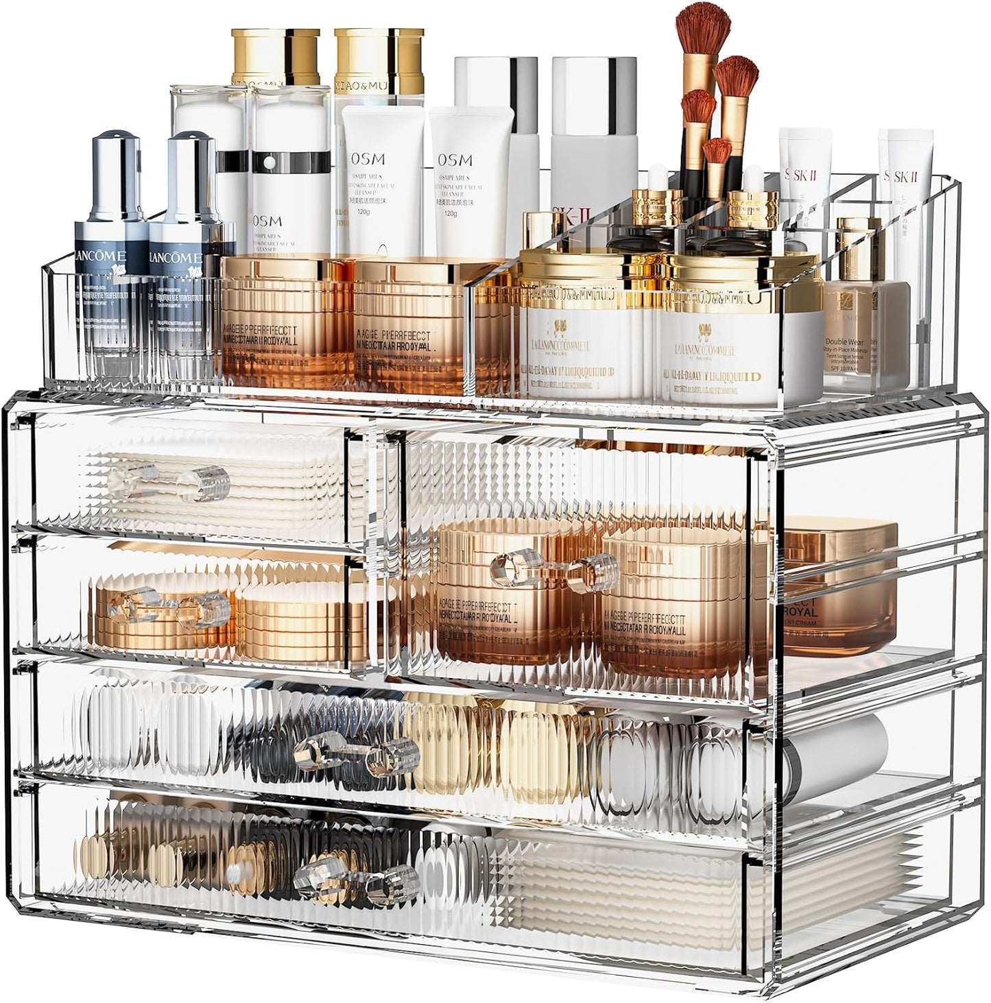 ZHIAI Stackable Storage Drawers, Acrylic Bathroom Counter Organizer Clear Makeup Organizers for Vanity, Kitchen Cabinets, Bathroom, Undersink, Home Organization and Storage (2Top 3 Drawers,)