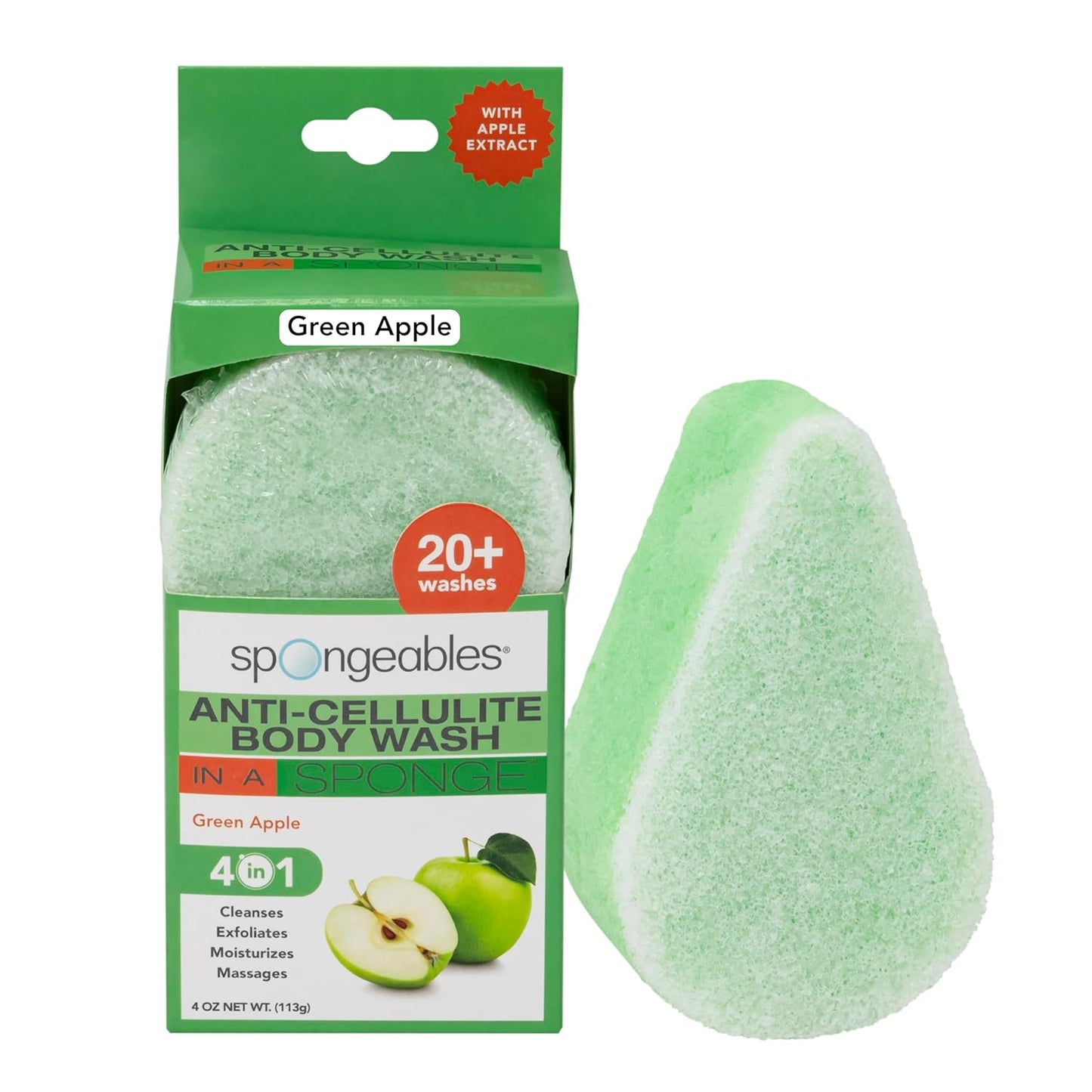 Spongeables Anti Cellulite Body Wash in a 20+ Wash Sponge, Apple, 1 Count