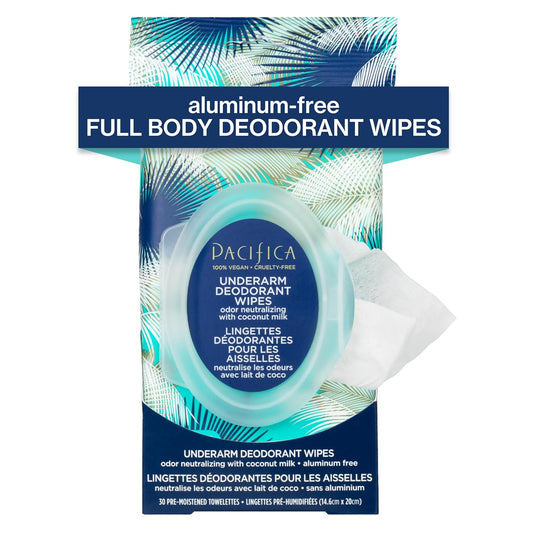 Pacifica Beauty Coconut Milk & Essential Oils Underarm Deodorant Wipes, Helps Remove Odor, Aluminum-Free, Vegan & Cruelty-Free, 30 Wipes (1-Pack)