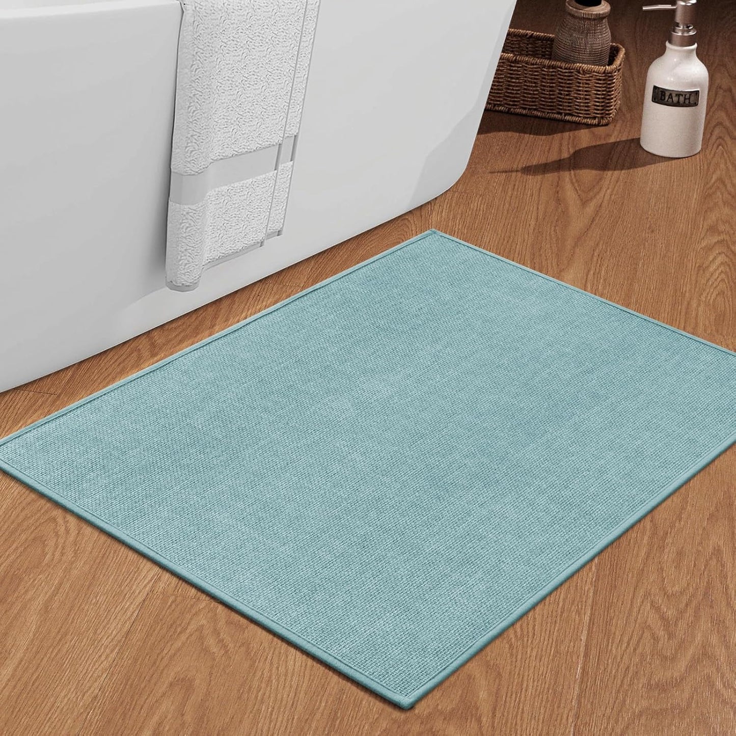 chakme Bathroom Rugs Mat 36x25, Ultra Thin Non Slip Bath Mat Large Quick Dry Absorbent Bath Mat for Bathroom Floor, (Navy Blue, 36"x25")