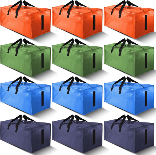 12 Pack Large Strong Moving Bags with Zippers & Carrying Handles - Water-Resistant - Heavy Duty Storage Tote for Space Saving, Fold Flat, Alternative to Moving Box (Multicolored)