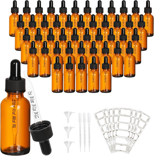 AuroTrends Amber Dropper Bottle 1 oz 24Pack, Glass Tincture Bottles with Dropper - Amber Glass Dropper Bottle 1 oz with Funnel/Stickers/Plastic Graduated Pipette (1fl.oz, Set of 24)