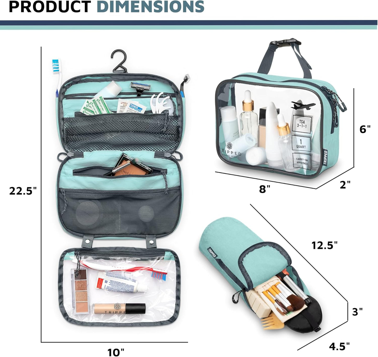 Toiletry Bag Kit Set: Hanging Travel Toiletry Bag + 311 TSA Cosmetic Liquid Bag + Ultralight Accessory Organizer Pouch