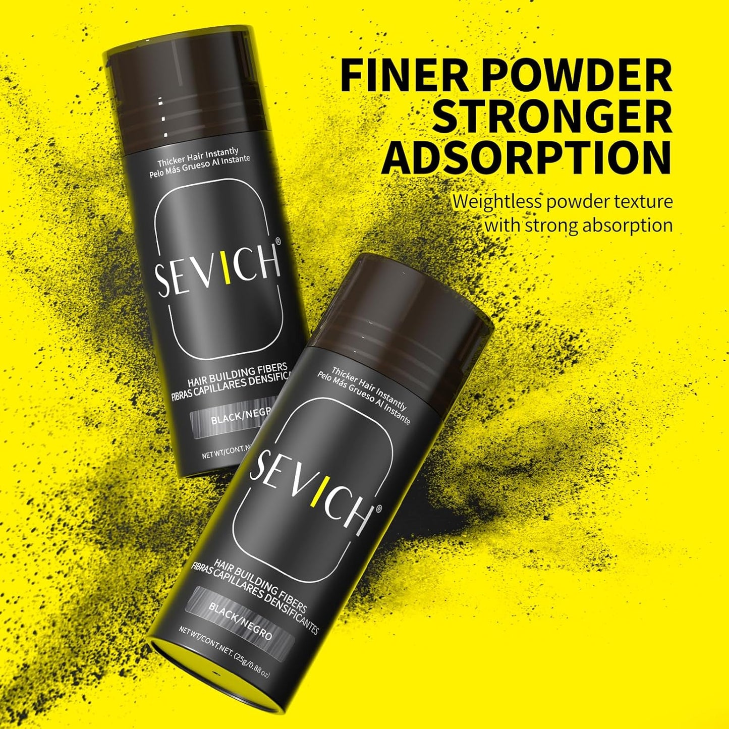 SEVICH Hair Fibers with Spray Applicator - Natural-Looking Hair Thickening Fibers for Men & Women, Instant Fullness, Wind & Water Resistant, Easy Wash Out, 25g (Black)