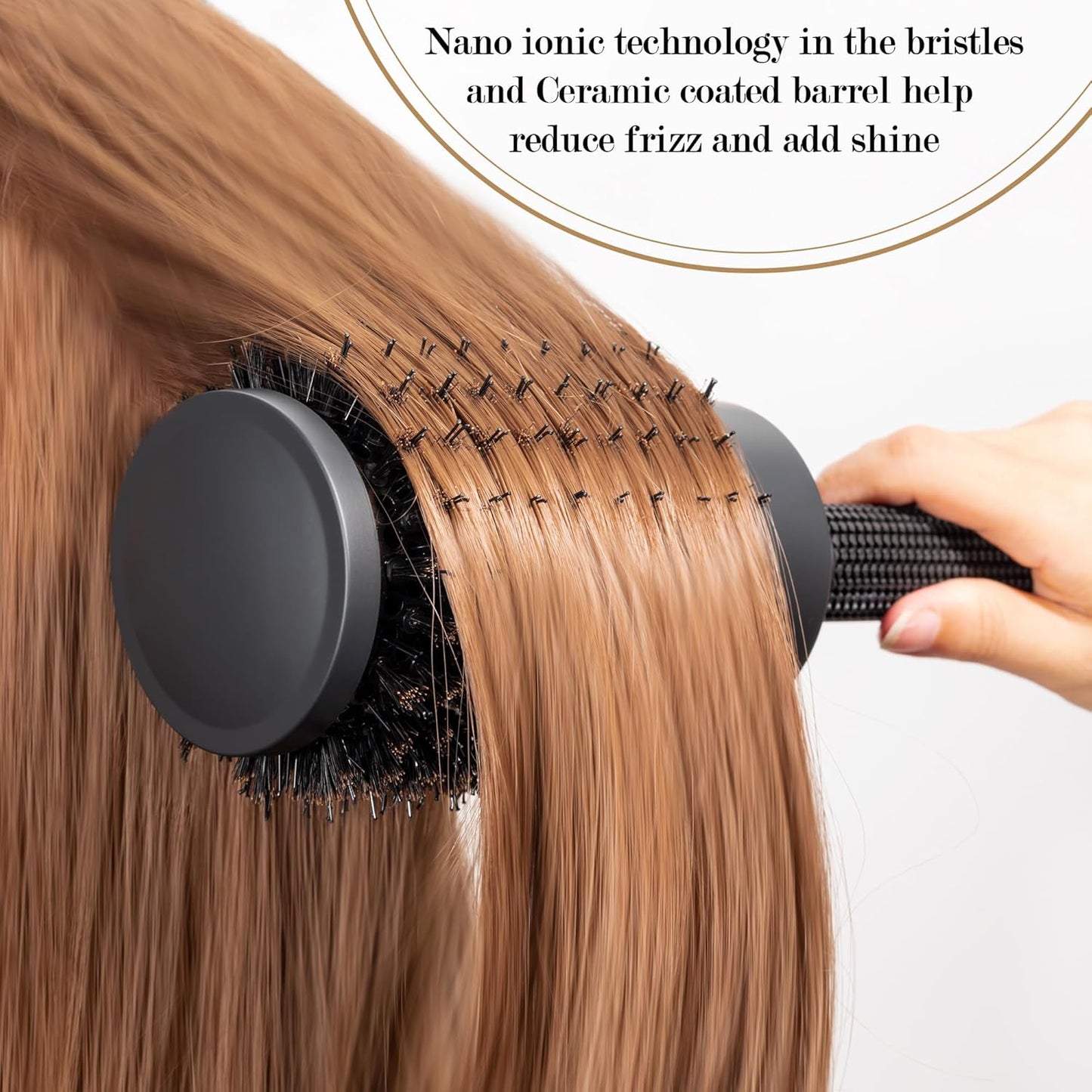 SIMPOR Large Round Brush for Blow Out, Nano Thermal Ceramic & Ionic Tech Round Barrel Hair Brush with Boar Bristles, Roller for Blow Drying (Black, 4 inch, Barrel 2.7 Inch, 65mm)