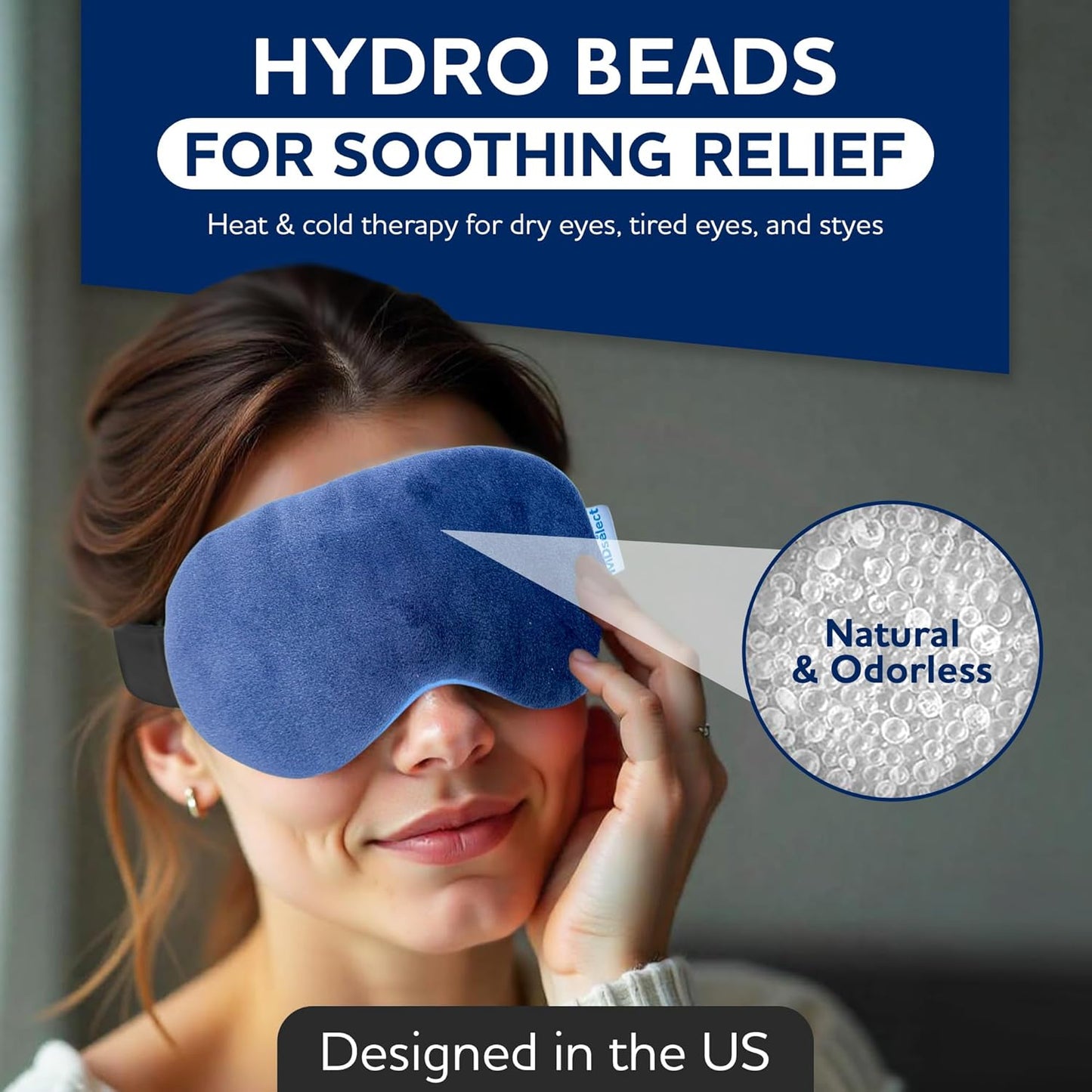 Microwavable & Freezable Hydro Beads Eye Mask - Warm & Cold Therapy for Dry Eyes, Styes, Blepharitis & Sinus Relief