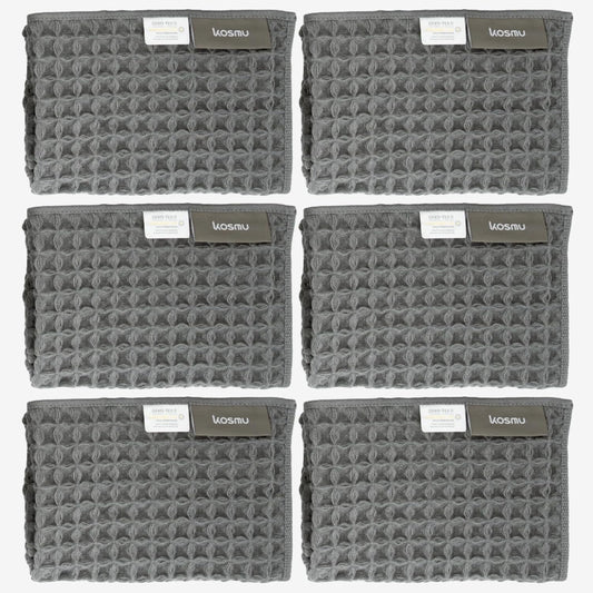 Luxury Japanese Cotton Silk Waffle Bath Towel | Plush, Absorbent, and Quick Dry (Smoke Grey, Face Towel (6 Pack))