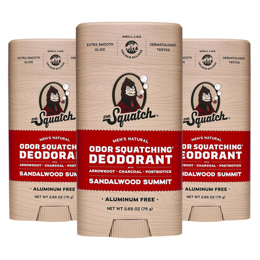 Dr. Squatch Natural Deodorant for Men - Odor-Squatching Aluminum Free - Sandalwood Summit (2.65 oz, 3-Pack)