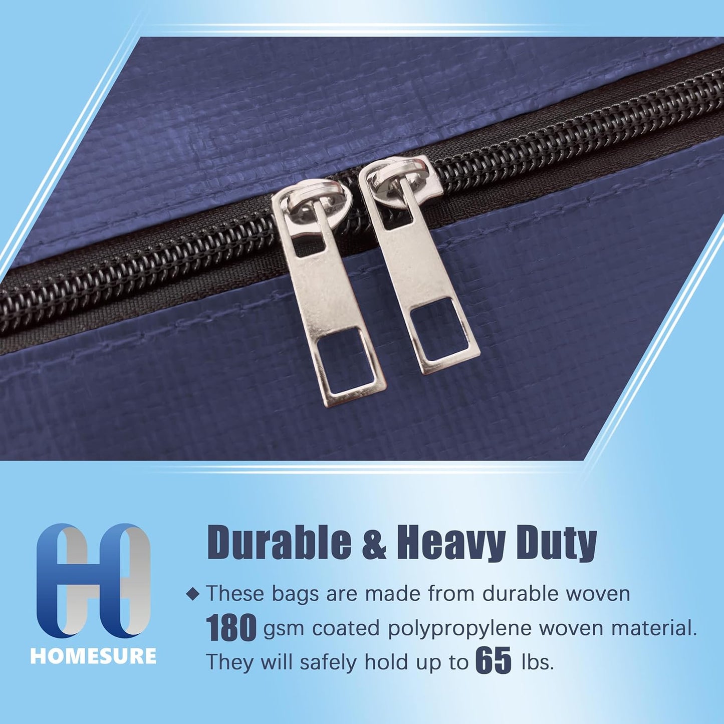 4 Pack Large Strong Moving Bags with Zippers & Carrying Handles - Water-Resistant - Heavy Duty Storage Tote for Space Saving, Fold Flat, Alternative to Moving Box (Blue)