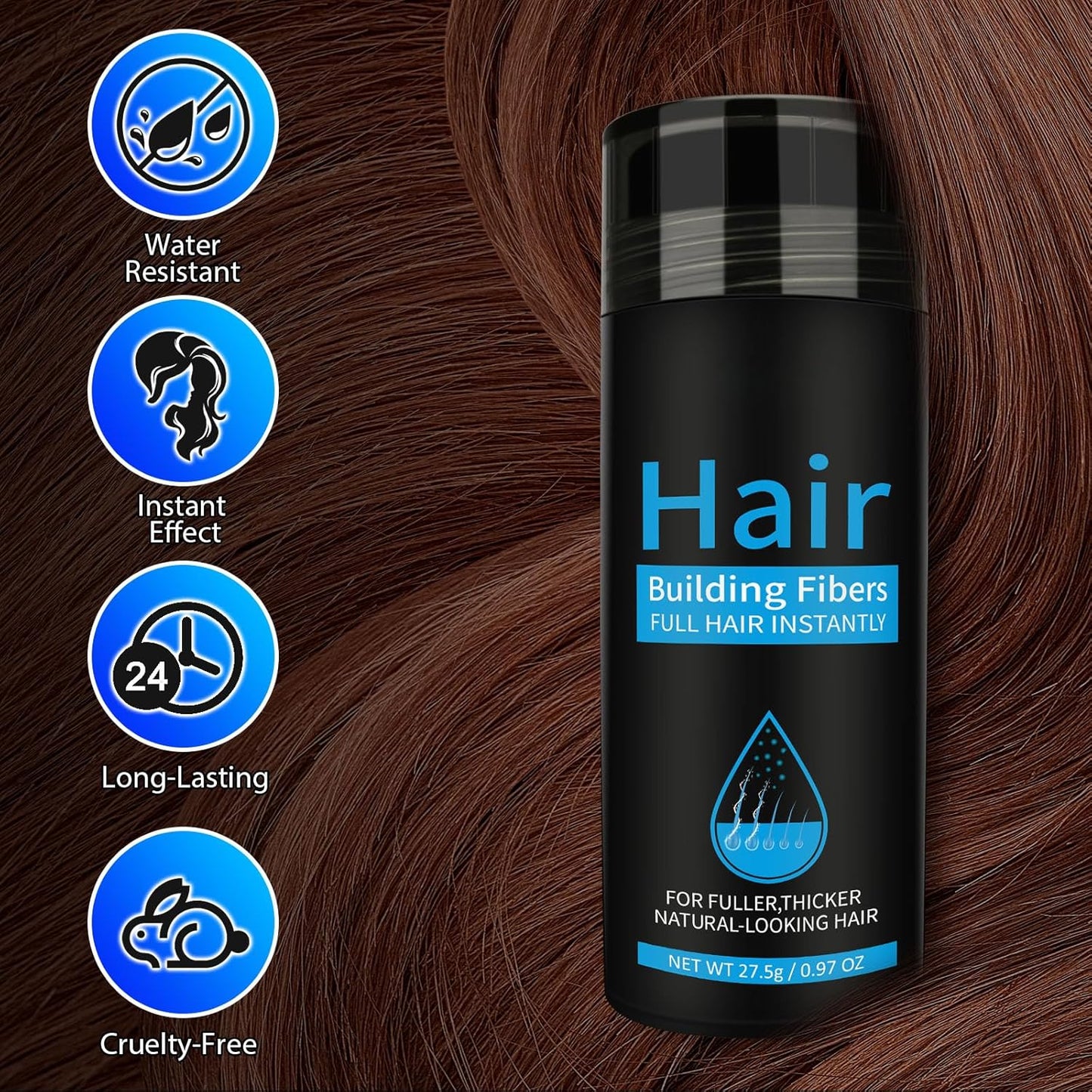 Hair Fibers Fill In Thinning Hair, Hair Powder Bald Spot Cover Up, Instantly Thicker & Fuller Look, Keratin Hair Building Fibers, for Women & Men (Medium Brown)