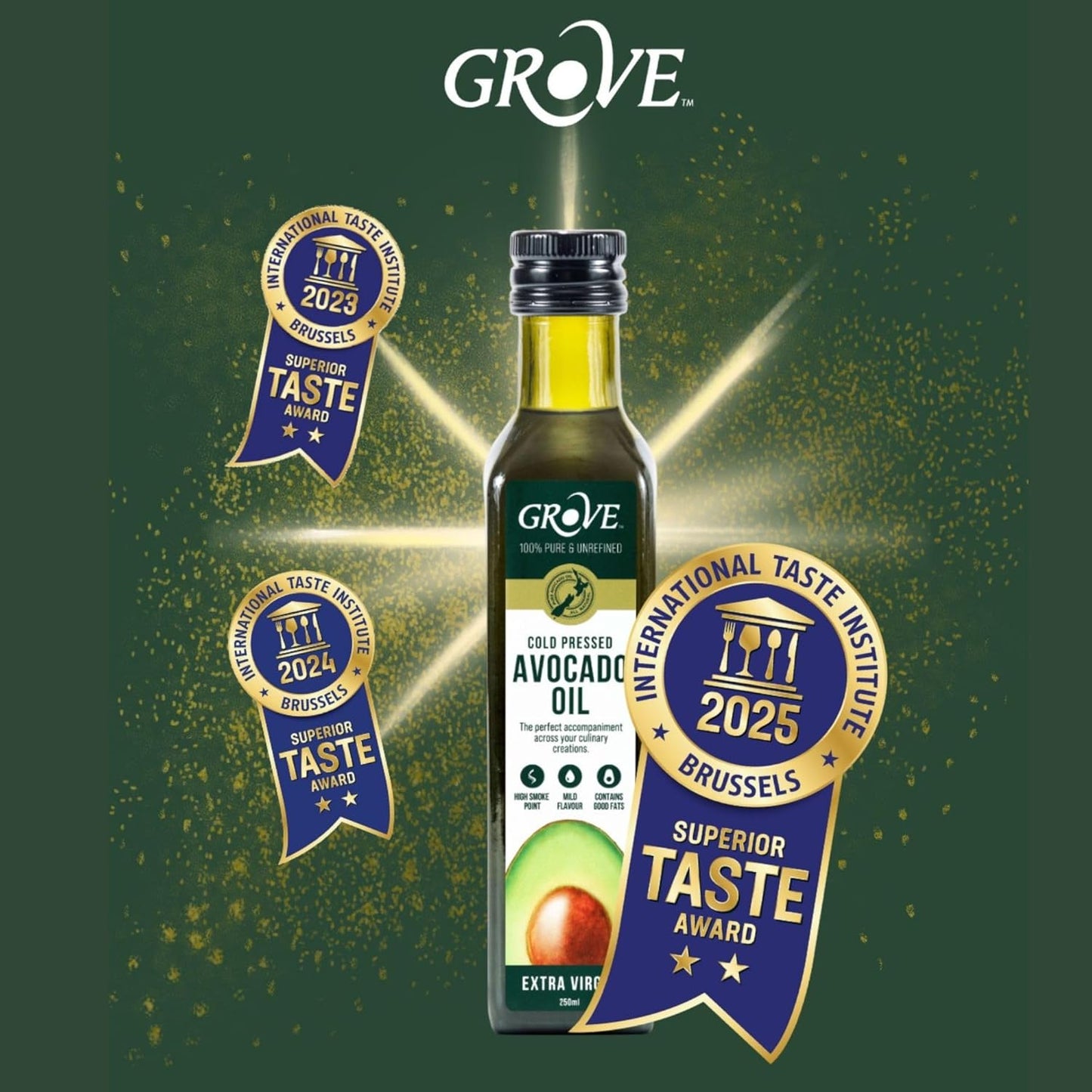 Grove Extra Virgin Avocado Oil - Plant Based, Vegan, Gluten Free, 100% Natural, Cold Pressed, High Smoke Point, 16 Whole Avocados in Every Bottle (8.4oz, 250ml)