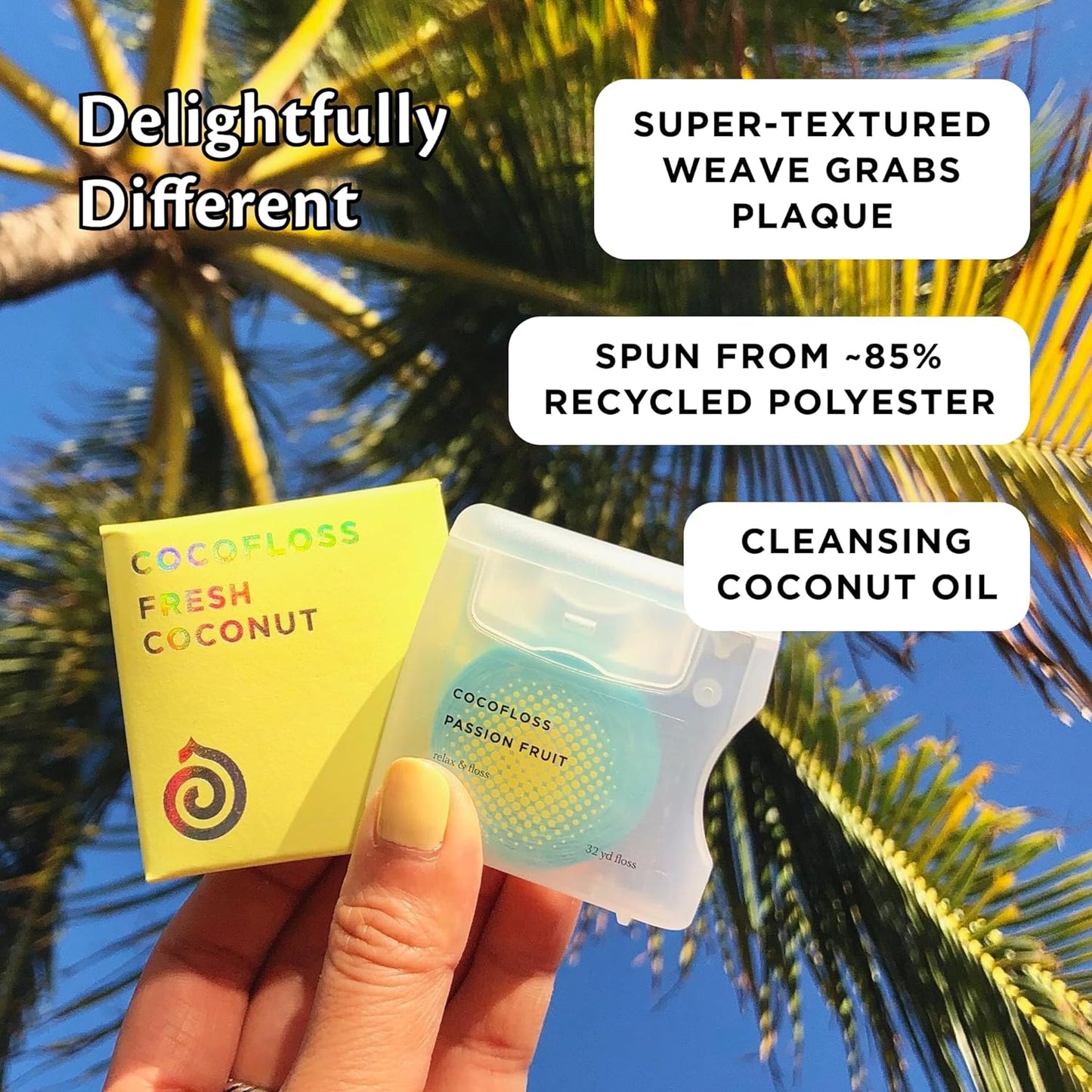 Cocolab Woven Dental Floss, Dentist-Designed Oral Care, Coconut Scent, Waxed, Expanding, Kid-Friendly String Floss with Coconut Oil, 4 Spools (33 yd Each)