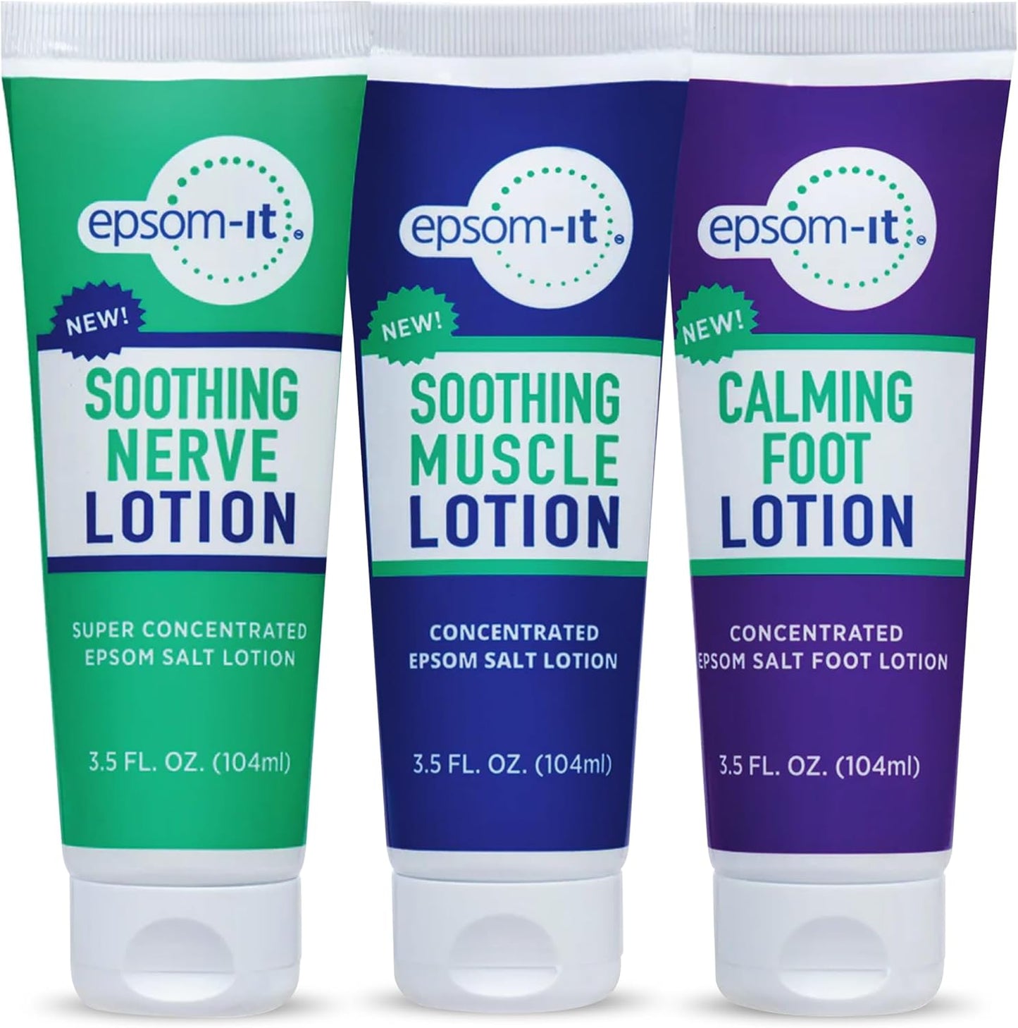 EPSOM-IT Calming Foot Lotion - Topical Magnesium Cream for Tired Feet & Ankles, Epsom Salt Magnesium Sulfate Rub, Soften Tough Skin & Cracked Heels, Stiffness in Legs, Knees and Feet, 3.5oz, 3-Pack