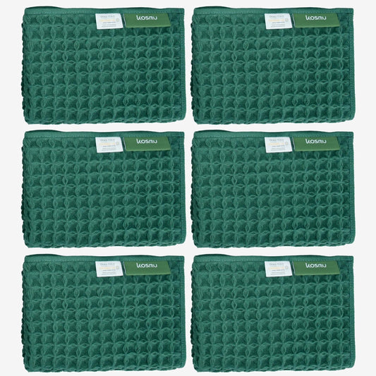 Luxury Japanese Cotton Silk Waffle Bath Towel | Plush, Absorbent, and Quick Dry (Forest Green, Face Towel (6 Pack))