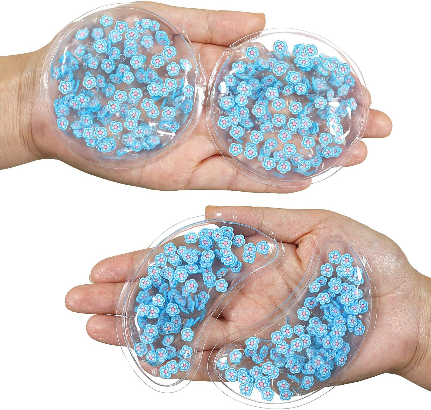 4PCS Gel Eye Ice Pack Set, Cold & Hot Compress, Reusable Cooling Gel Pads for Strain Relief, Relaxation, SPA and Sleep (4 Blue Flowers-2)