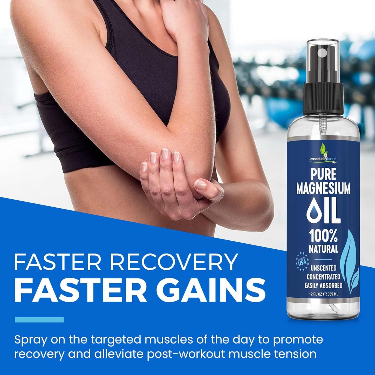 Pure Magnesium Oil Spray 12oz - Topical Magnesium Spray for Sleep Extra Strength - Less Sting - Less Itch - 100% Natural and Organic Oil - Made in USA