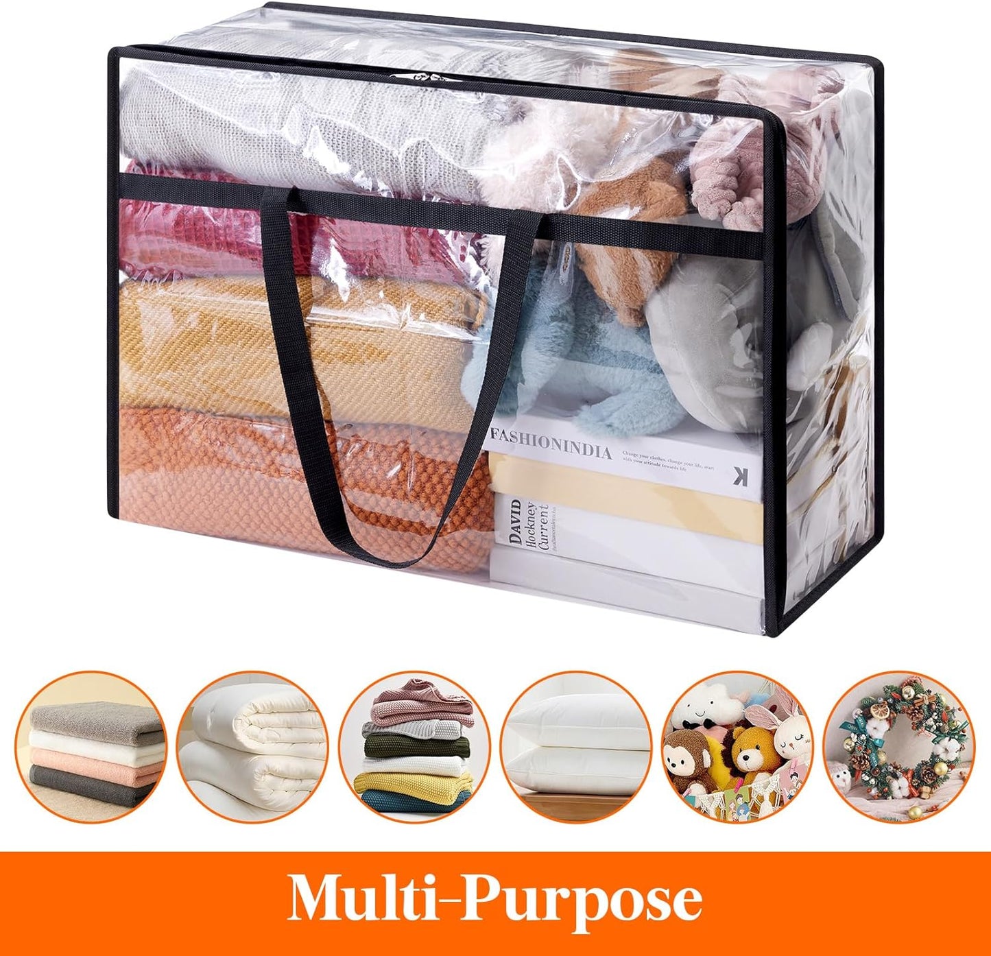 Lifewit 4 Pack Clear Clothes Storage Bags, 60L Plastic Blanket Storage Bag, Vinyl Foldable Moving Bags with Zipper, Closet Organizers and Storage Containers for Bedding, Duvet, Comforter