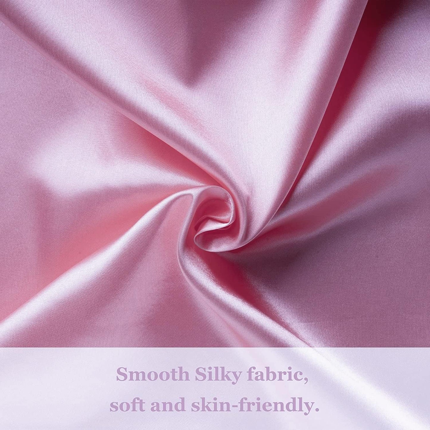 JUWENIN,Luxury Satin Pillowcase with Zipper (Silky Satin Pillow Case for Hair) Set of 2 (Standard, Pink)