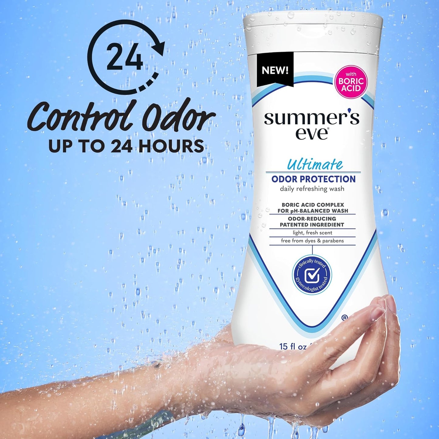 Summer's Eve Ultimate Odor Control Feminine Spray, 2 oz & Body Wash with Boric Acid, 15 Fl Oz