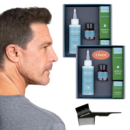 Hair & Beard Color for Full Gray Coverage 2 pack - Light Ash Brown - Ammonia-Free Complete Men’s At-home Beard & Hair Dye Kit, Professional-grade Permanent Hair Color (6.1)