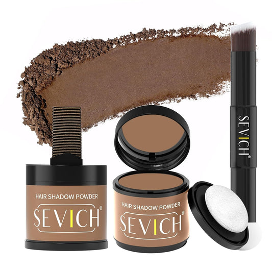 Sevich Hairline Powder 10g 2-Pack with Brush, Instantly Conceals Hair Loss & Thinning, 48H Waterproof Root Touch Up Powder, Natural Hair Shadow Toppers for Women & Men, 2 Box = 5 Boxes,Brown
