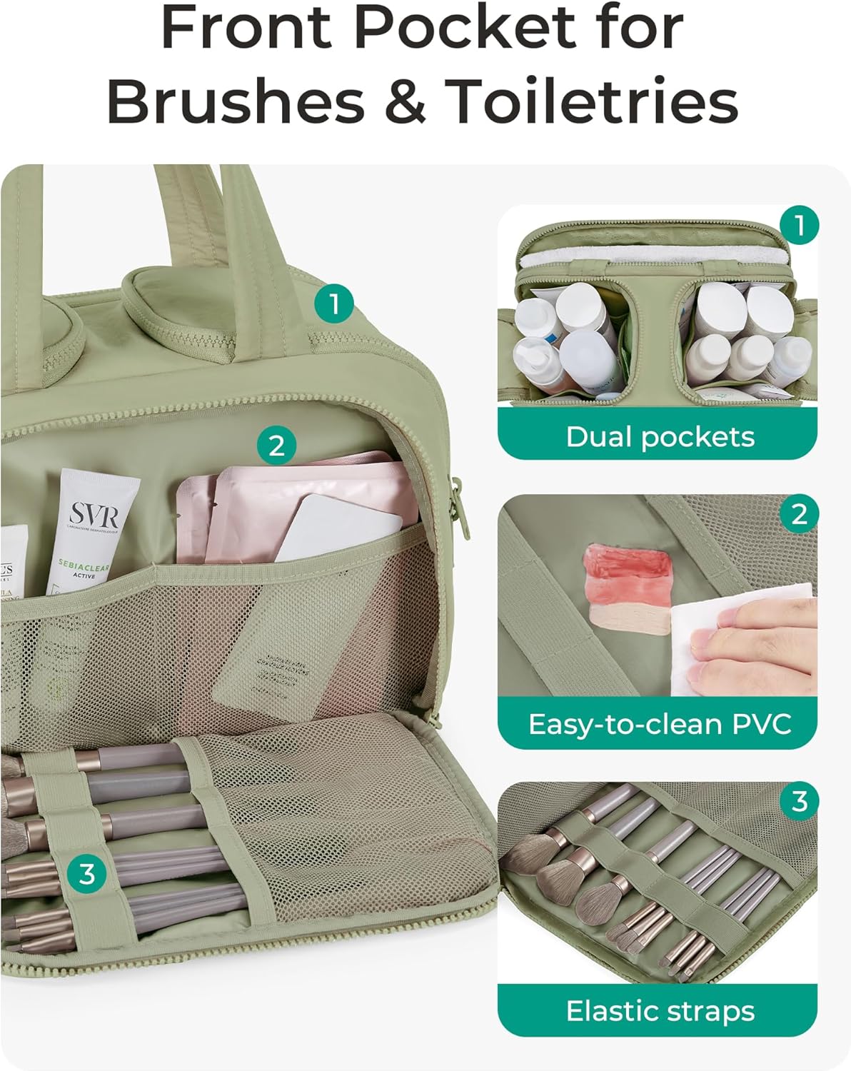 BAGSMART Travel Toiletry Bag, Lightweight Large Wide-open Travel Bag for Women, Puffy Cosmetic Makeup Bag Organizer with Handle for Accessories,Essentials, Toiletries, Green