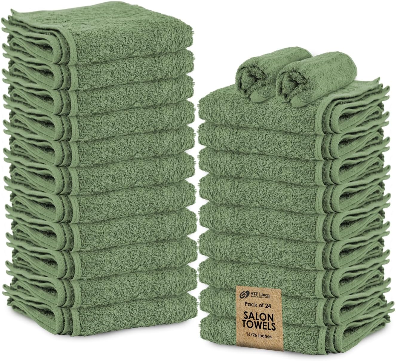 24 Pack Green Hand Towel 100% Cotton Spa Towel – 16x26 inches Highly Absorbable Facial Towels Gym, Hair Towel and Face Towel Bulk Small Towels (Not Bleach Proof)