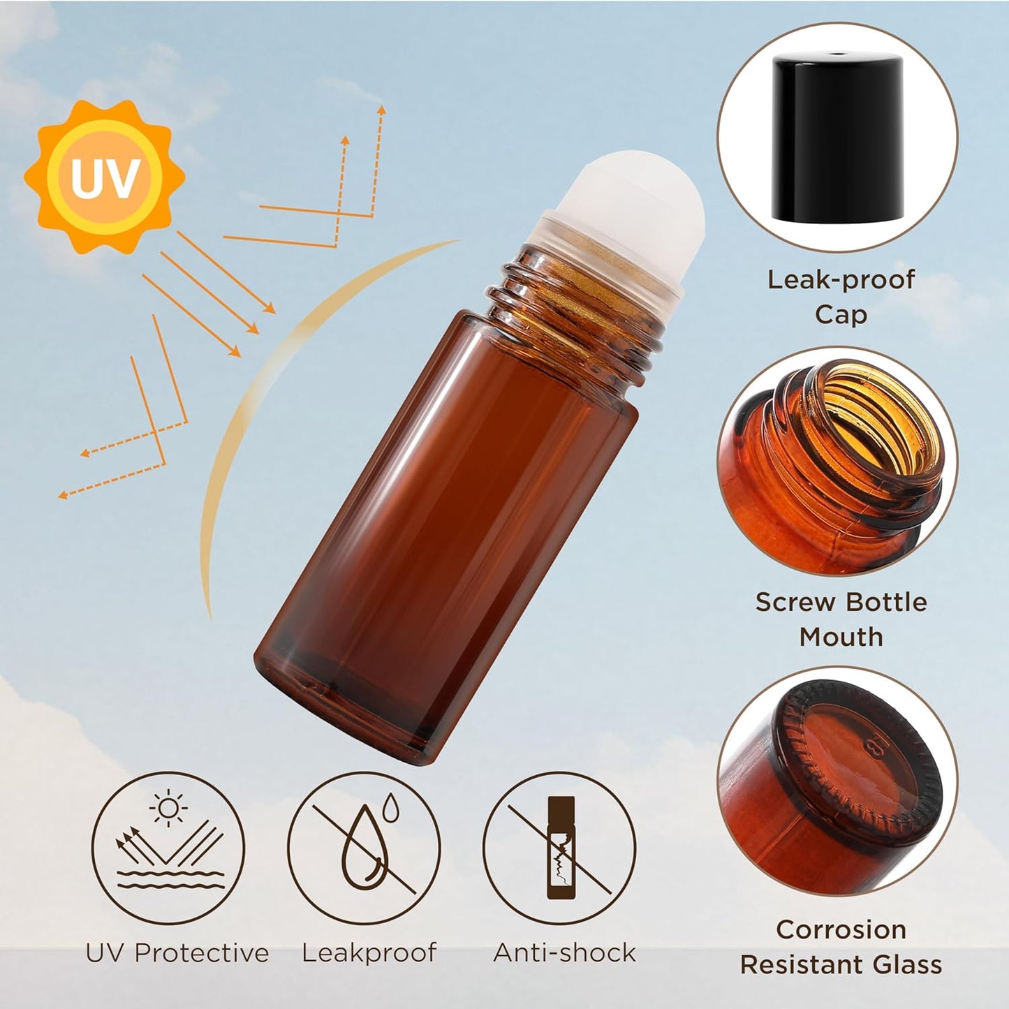 Essential Oil Roller Bottles, 2PCS (50ml/30ml) Thick Glass Perfume Roller Bottles with Funnel and Dropper Glass Empty Bottles Beauty and Personal Care Tools for Fragrance (Amber, 50ML)