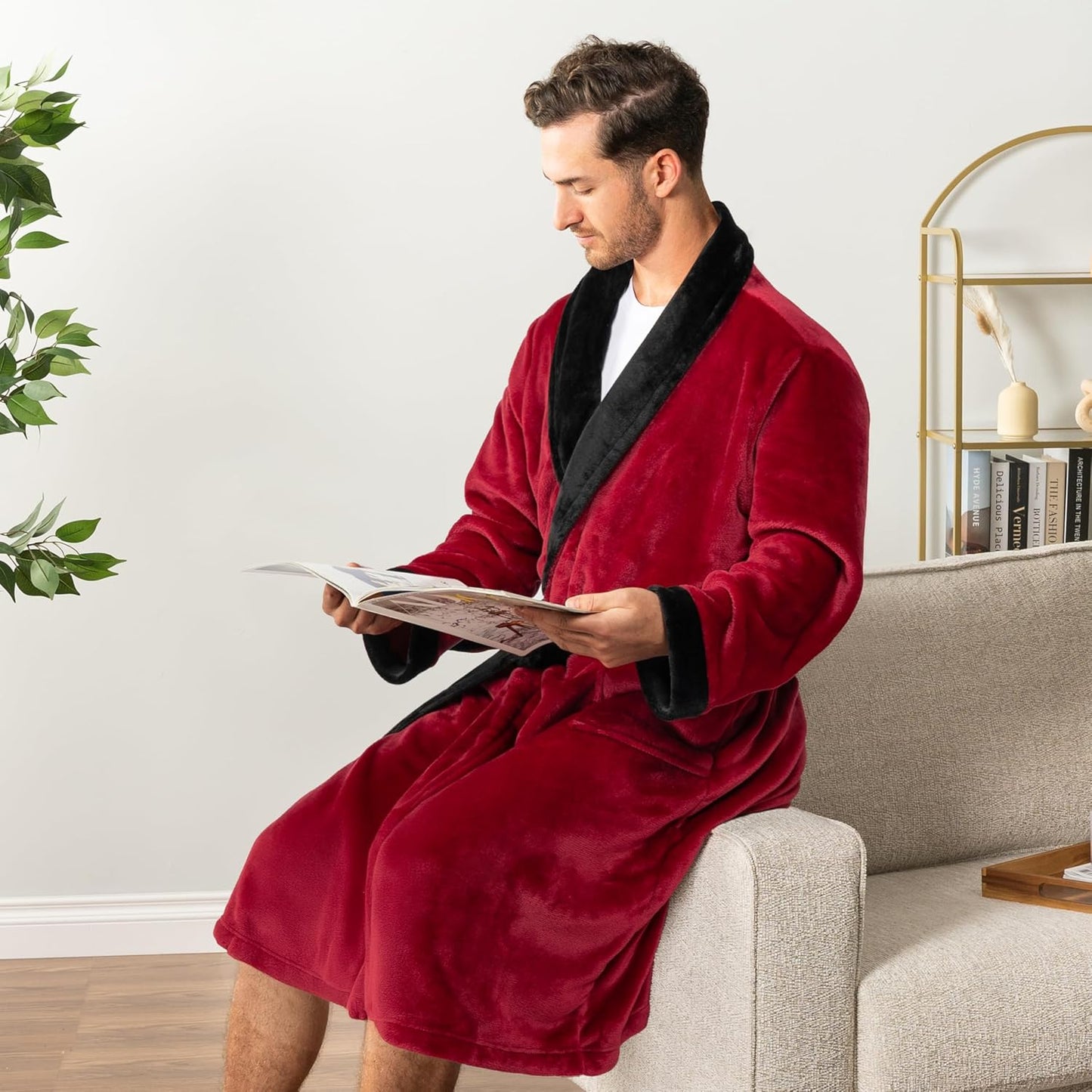 PAVILIA Mens Soft Robe Bathrobe for Men, Lightweight Fleece Male Robe Long Bath Shower Spa