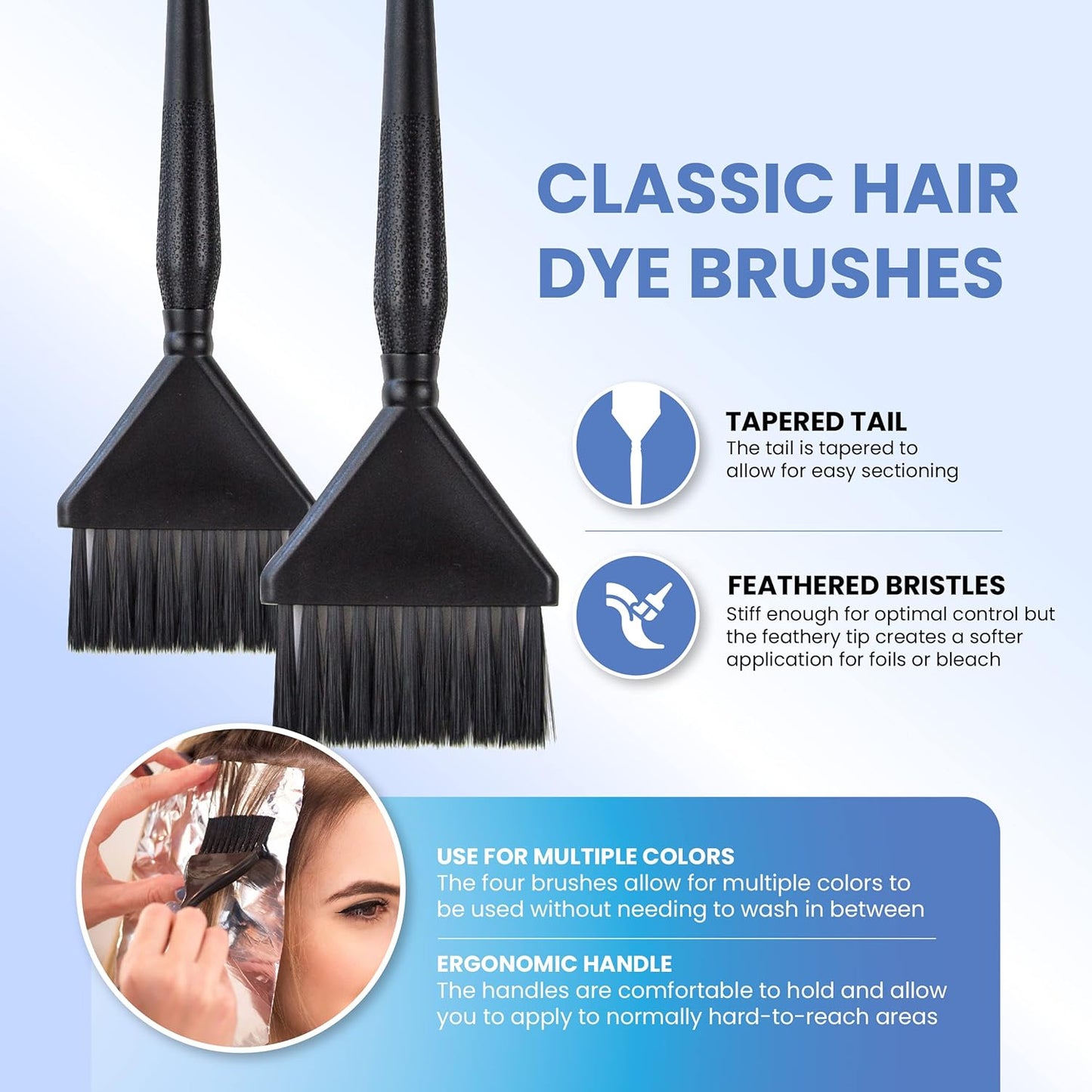 Classic Hair Dye Brushes - 4 Standard Size Tint Brushes for Hair Color - Hair Dye Brush Applicator - Hair Coloring Brush - Color Brushes for Hair Salon - Highlight Brush