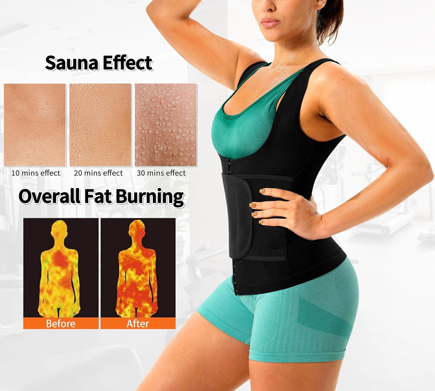 Sauna Suit for Women Slimming Shirt Sweat Vest Heat Trapping Tank Top Workout Shaperwear,Adjust Belt,Breathable Armpit
