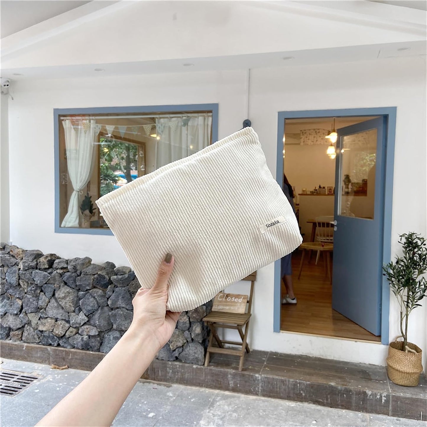 Cosmetic Bags for Women - Corduroy Cosmetic Bag Aesthetic Women Handbags Purses Smile Dots Makeup Organizer Storage Makeup Bag Girls Case Bags (Pure Milky white)