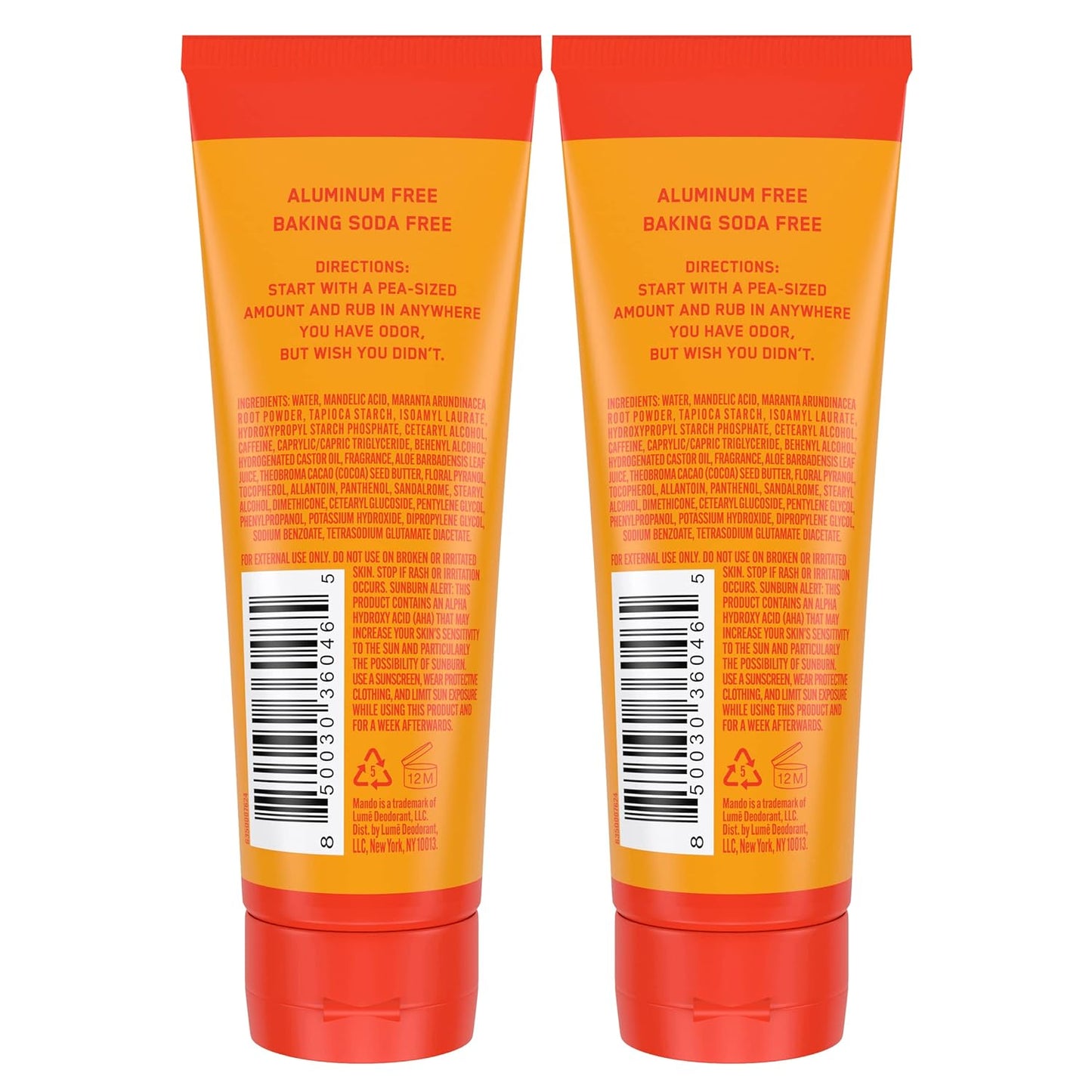 Mando Whole Body Deodorant For Men - Invisible Cream - 72 Hour Odor Control - Aluminum Free, Baking Soda Free, Skin Safe - 3 Ounce Tube (Pack of 2) - Bourbon Leather