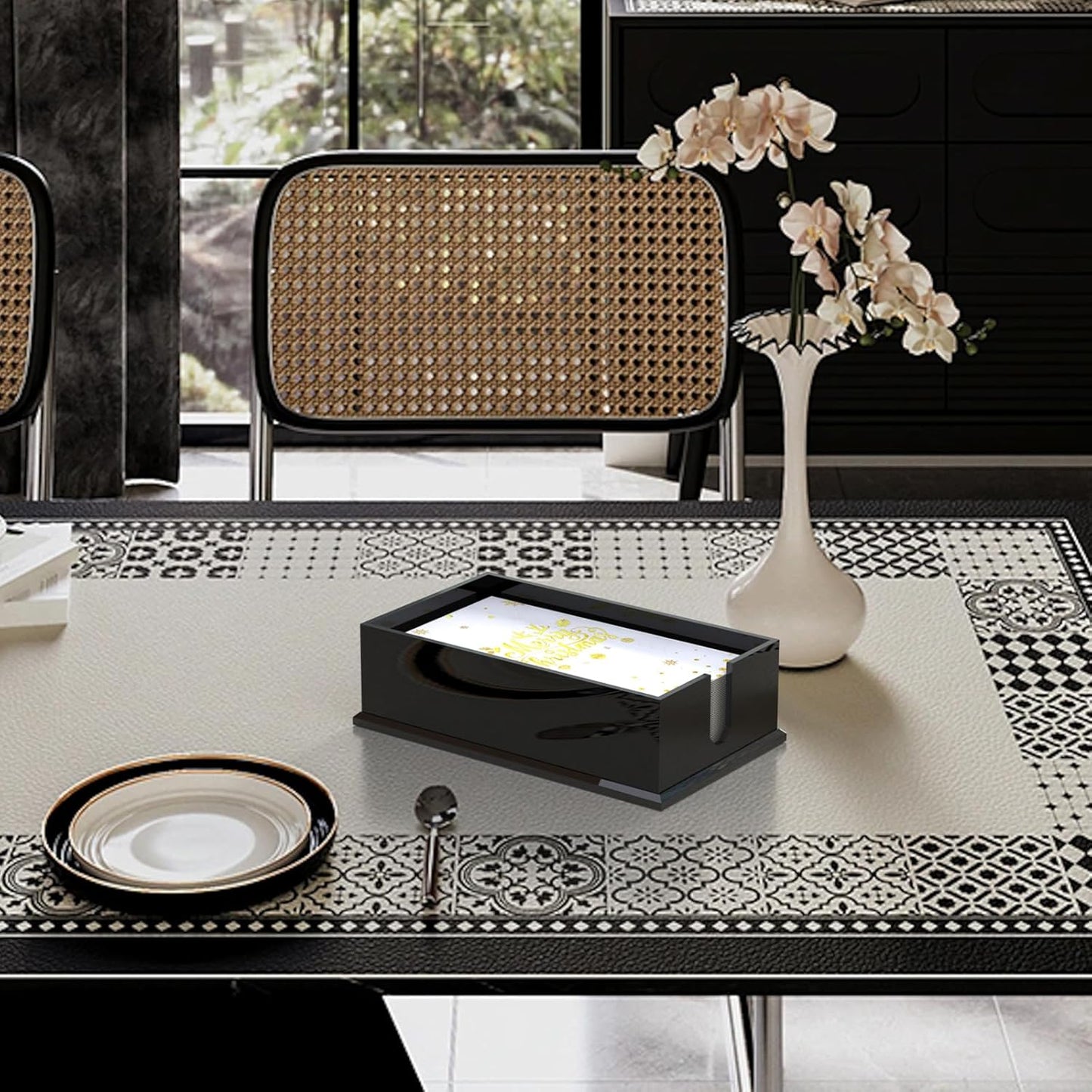 Napkin Holder for Table, Acrylic Napkin Paper Towel Holder for Kitchen, Clear Acrylic Guest Towel Holder Tray for Bathroom, Cocktail Napkin Holder for Dinner (Rectangle Black 0.16+0.31in Thickness)