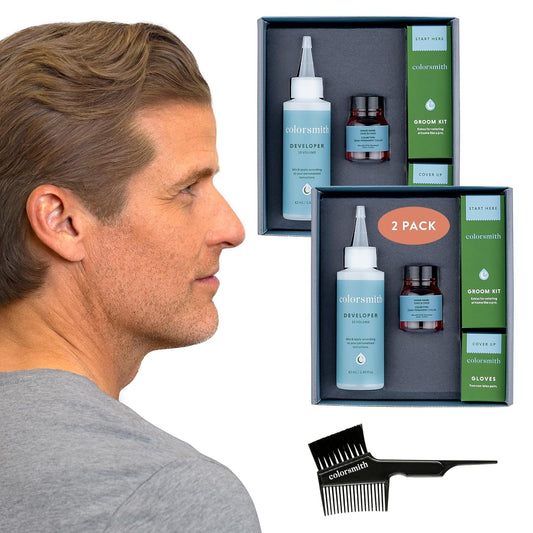 Hair & Beard Color for Blending Grays 2 pack - Dark Blonde - Ammonia-Free Complete Men’s At-home Beard & Hair Dye Kit, Professional-grade Demi-Permanent Hair Color (7.0)