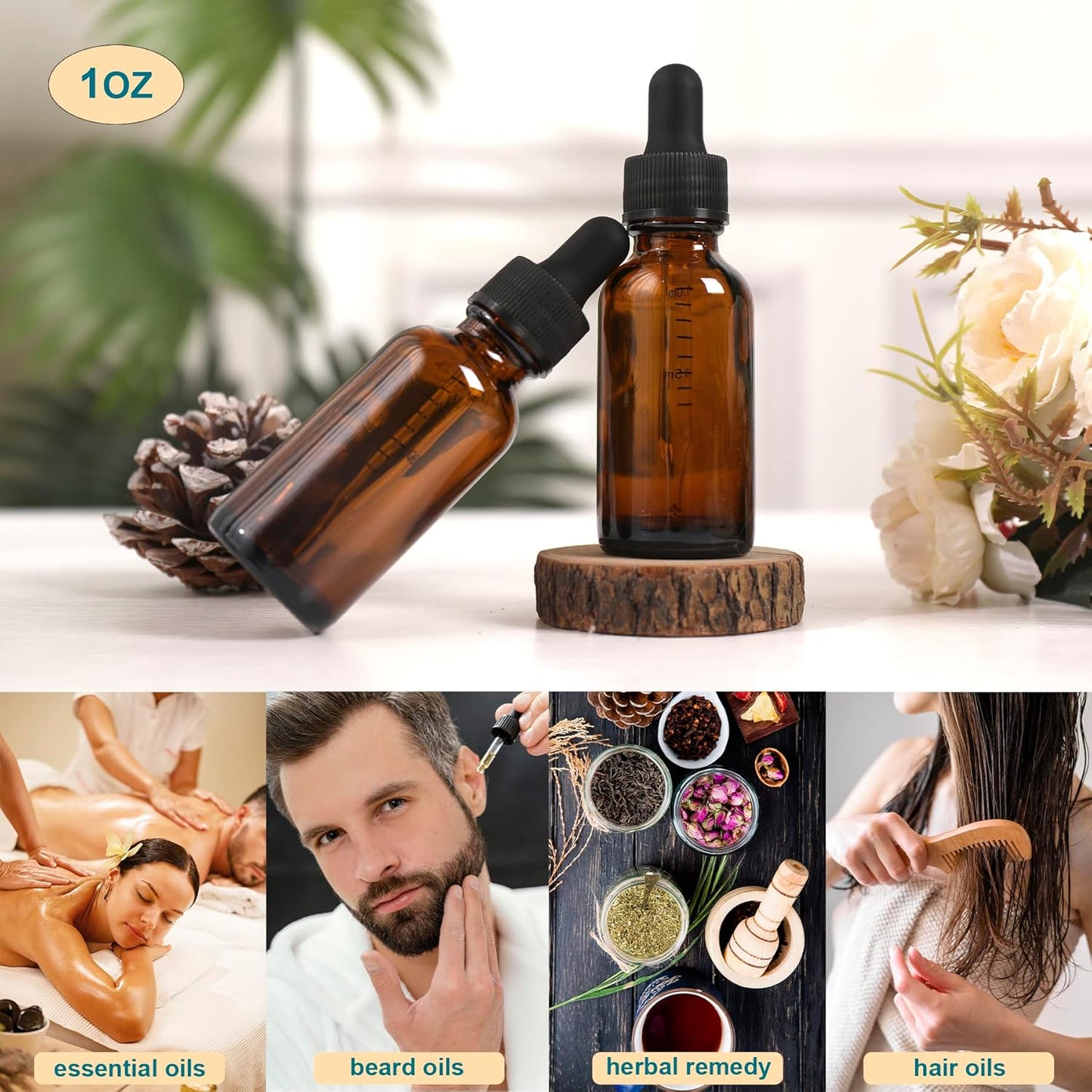 24 Pack,1oz Glass Dropper Bottle, Amber Tincture Bottles with Dropper,Pretty Finish for All Kinds of Liquids,Oil Bottles for Hair- Stronger Suction ideal for Leakproof Travel