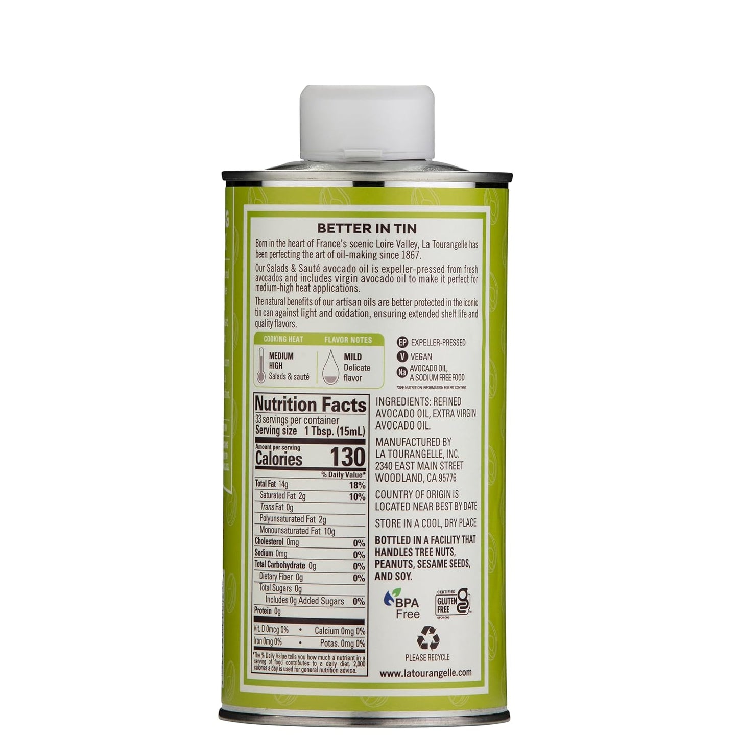 La Tourangelle Avocado Oil 16.9 Fl Oz, All-Natural, Artisanal, Great for Salads, Fruit, Fish or Vegetables, Buttery Flavor