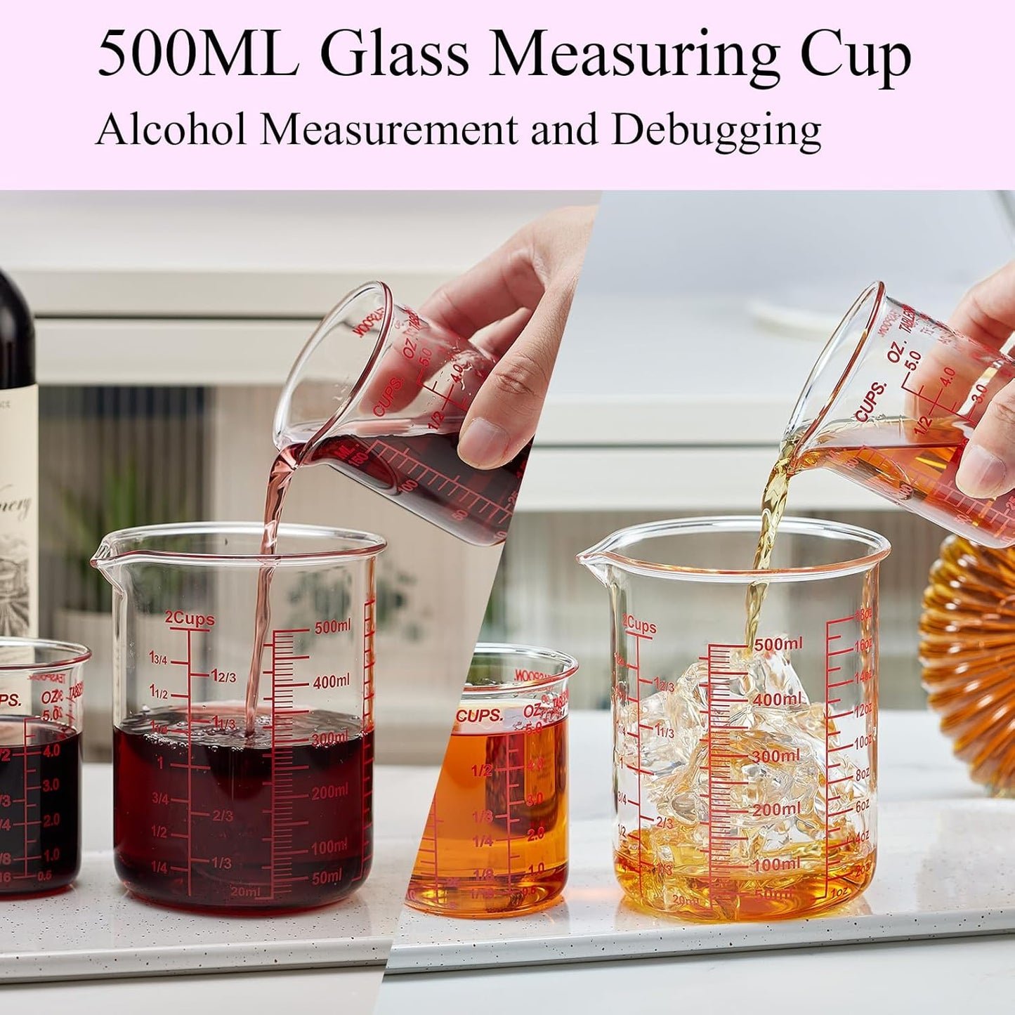 High Borosilicate Glass Measuring Cup Set-V-Shaped Spout，Includes 250ml(8OZ), 500ml(16OZ), and 1000ml(32OZ) Glass Measuring Beaker for Kitchen or Restaurant, Easy to Read