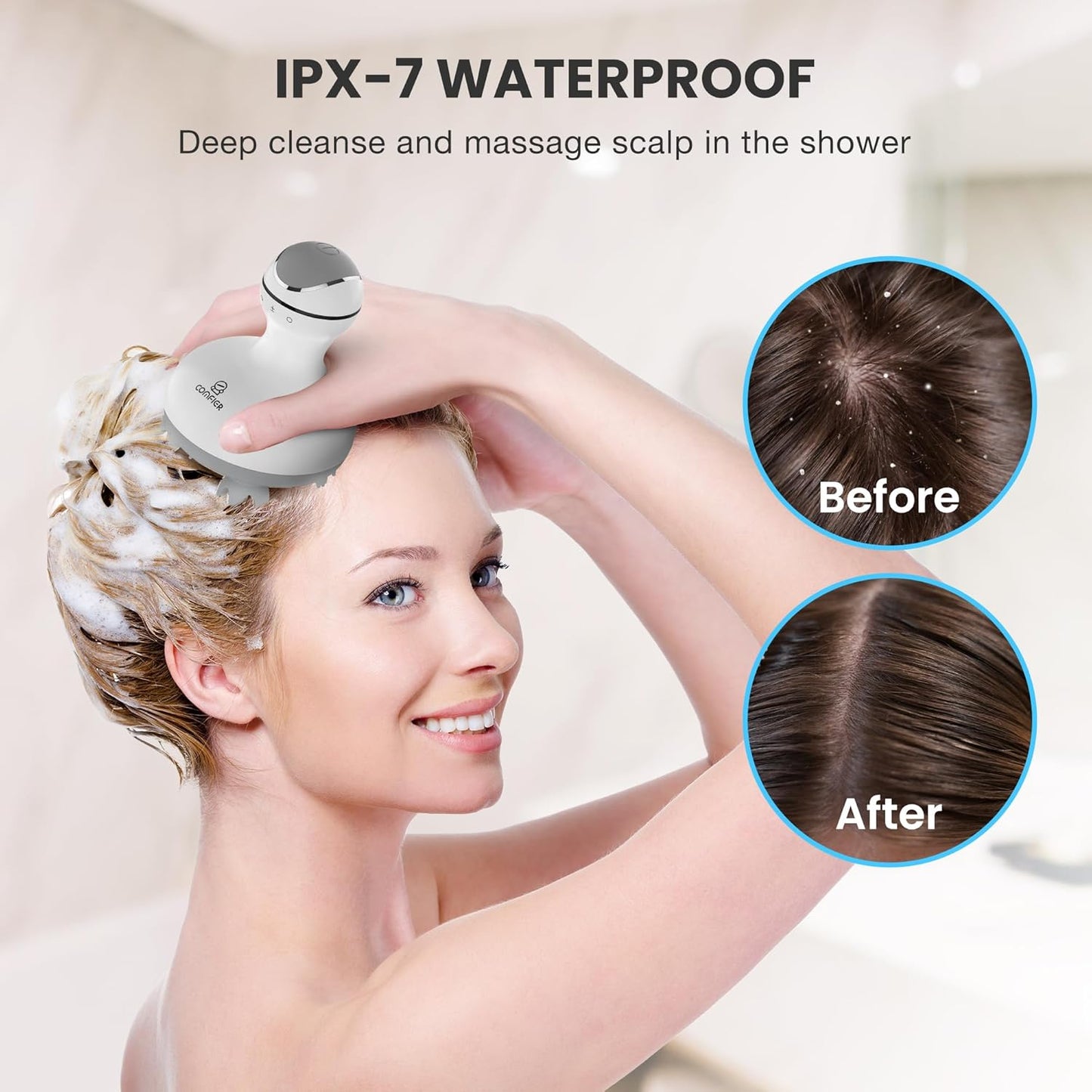 COMFIER Cordless Scalp Massager Hair Growth,Electric Head Massager Scalp Stress Relax with4 Soft Silicone Massage Heads,Waterproof Hair Massager Scalp,Dog&Cat Massager,Gifts for Him Her