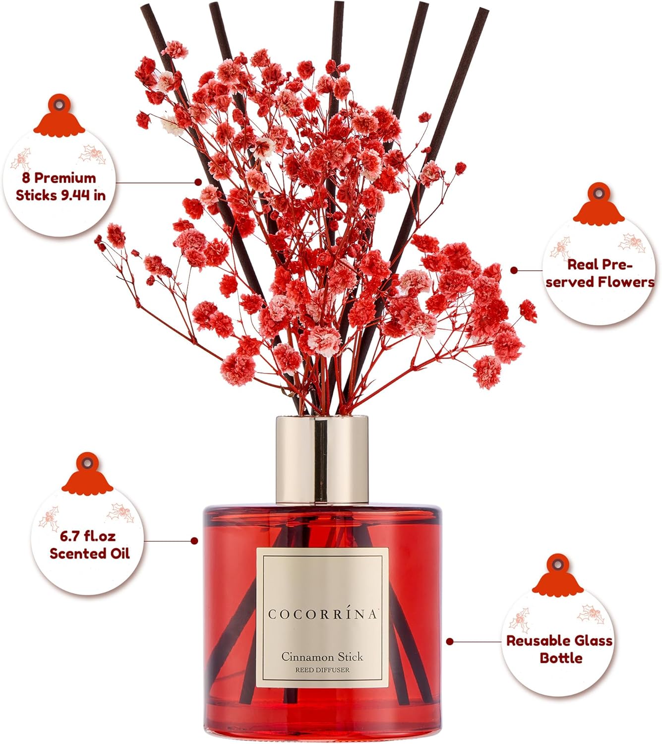 COCORRÍNA Reed Diffuser - Balsam & Fir 6.7 Fl.oz Diffuser with 8 Sticks Home Fragrance Christmas Reed Diffuser for Bathroom Shelf Decor Home Decor