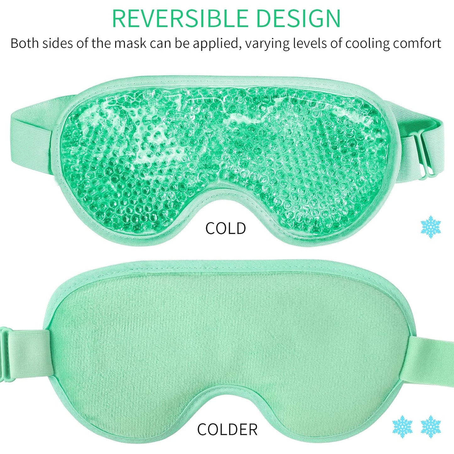 Cooling Eye Mask with Gel Bead, Reusable Cold Compress Ice Pack Sleeping Eye Cooling Pads for After Eyelid Surgery, Puffiness, Puffy Eyes, Headache, Migraine Relief (Green)
