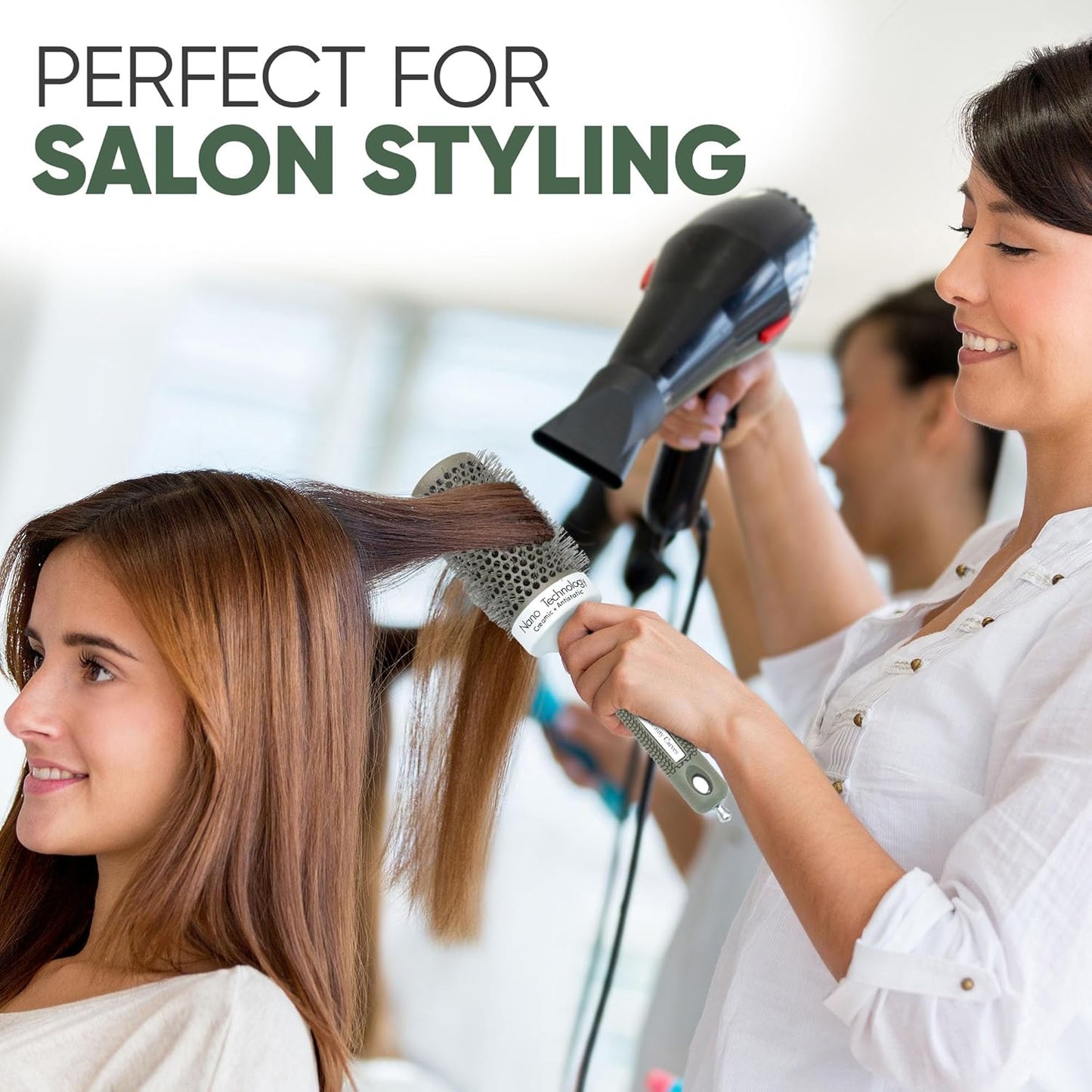 Round Brush, 45 mm/1.7 Inch Barrel with 2 Clips – Round Hair Brush with Flexible Nylon 66 Bristles Nano Ionic Heat Resistant Tech for Professional Curling, Styling & Shining Texture