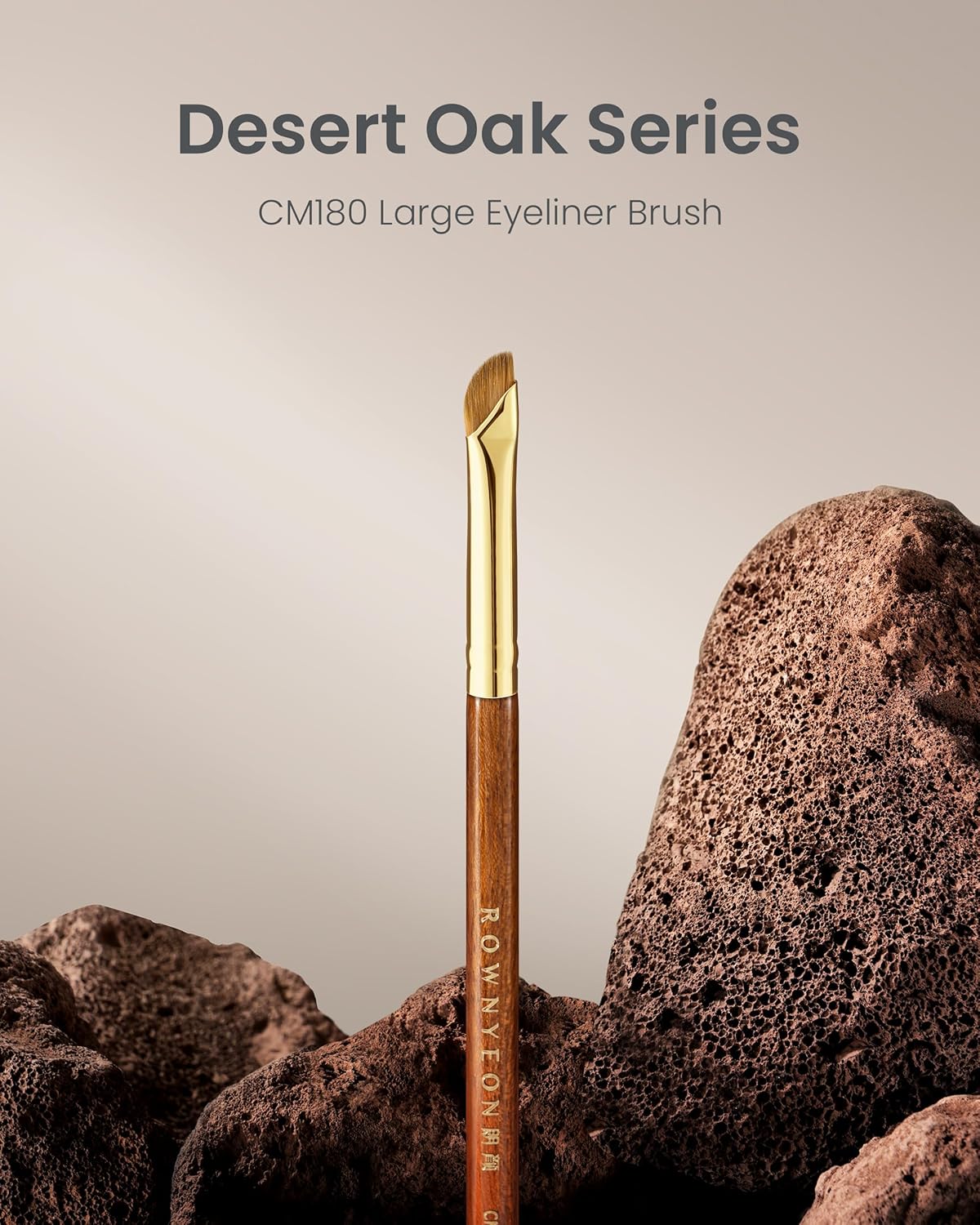 Desert Oak Series Angled Eyeliner Brush - Ultra-Fine Nylon Bristles for Razor-Sharp Gel/Liquid/Powder Lines, Anti-Smudge Design, Ebana Handle & Brass Ferrule (CM 180)