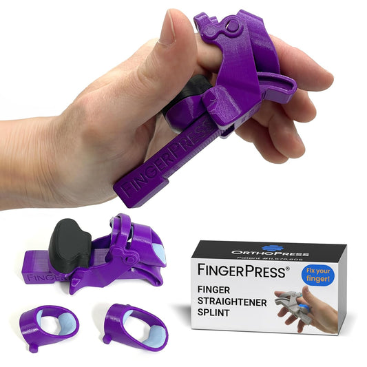 Finger Straightener | PIP Extension Orthosis/Splint For Bent Fingers, PIP Flexion Contractures | Adjustable Joint Stretcher Device | Made in USA | Purple/X-Large