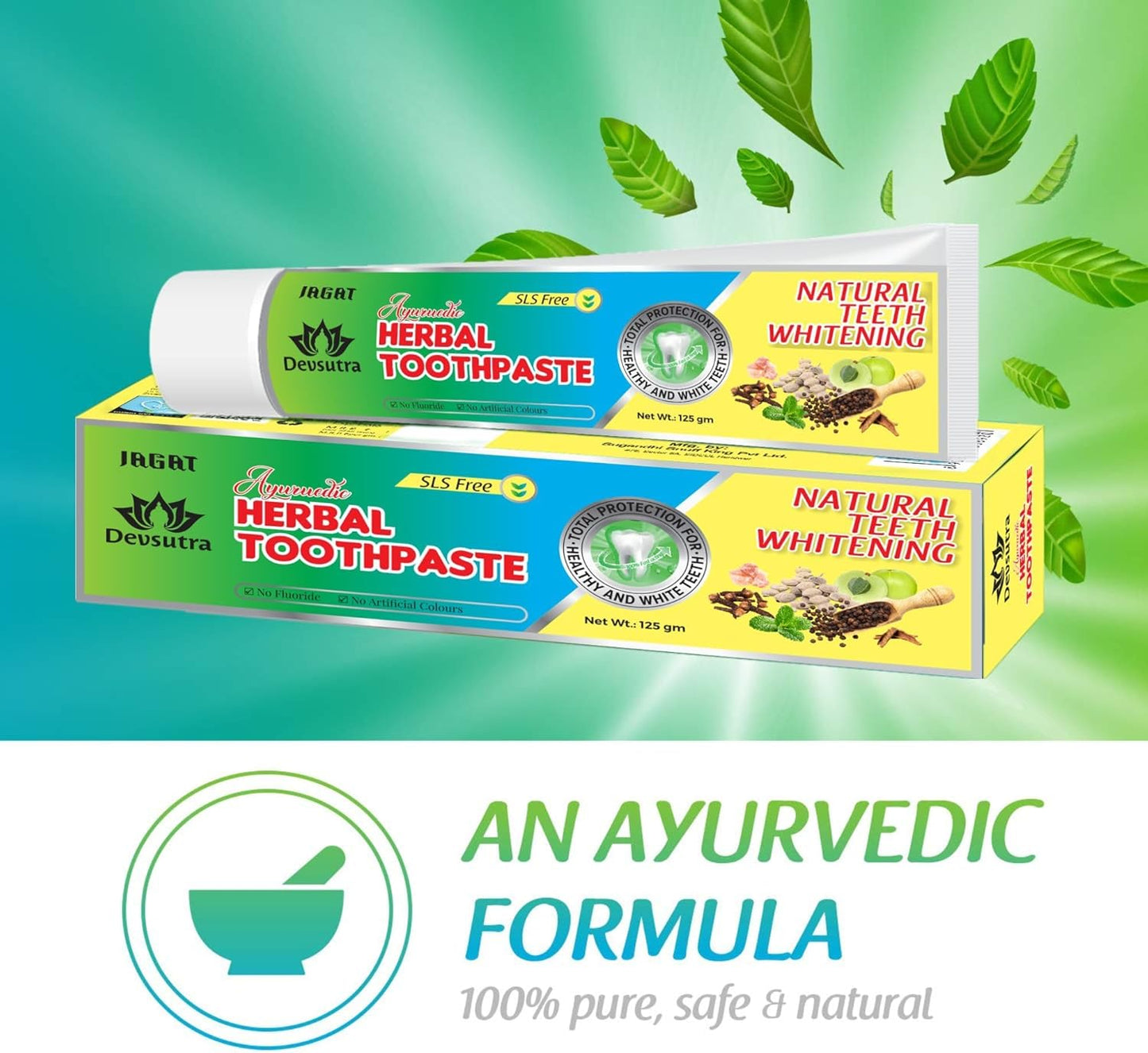 Jagat Devsutra Dr. Recommended Ayurvedic Herbal Fresh Mint Flavour Toothpaste Combo Pack Offer - 100% Natural Teeth Whitening Formula, No Fluoride & No Artificial Colours - Pack of 2 (4.4 OZ Each)