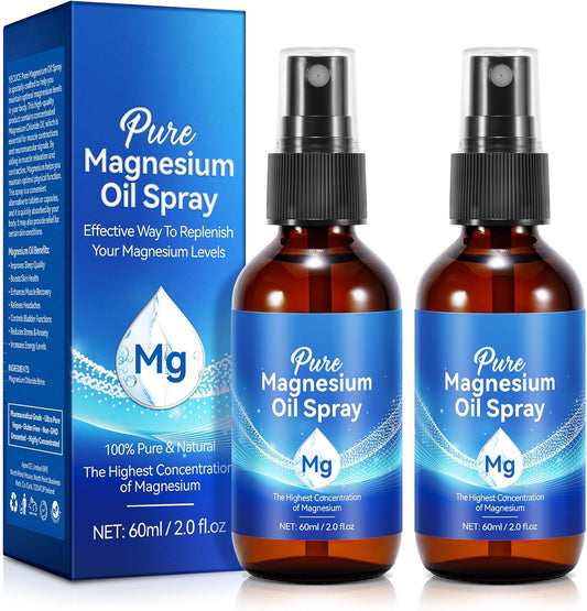 Pure Magnesium Oil Spray 2Fl Oz, 2Pack Natural Magnesium Oil Spray for Feet, Body, Skin, Topical Mg Oils Products